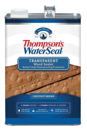 Thompson's WaterSeal bottle pour shows easy staining for faster outdoor projects.