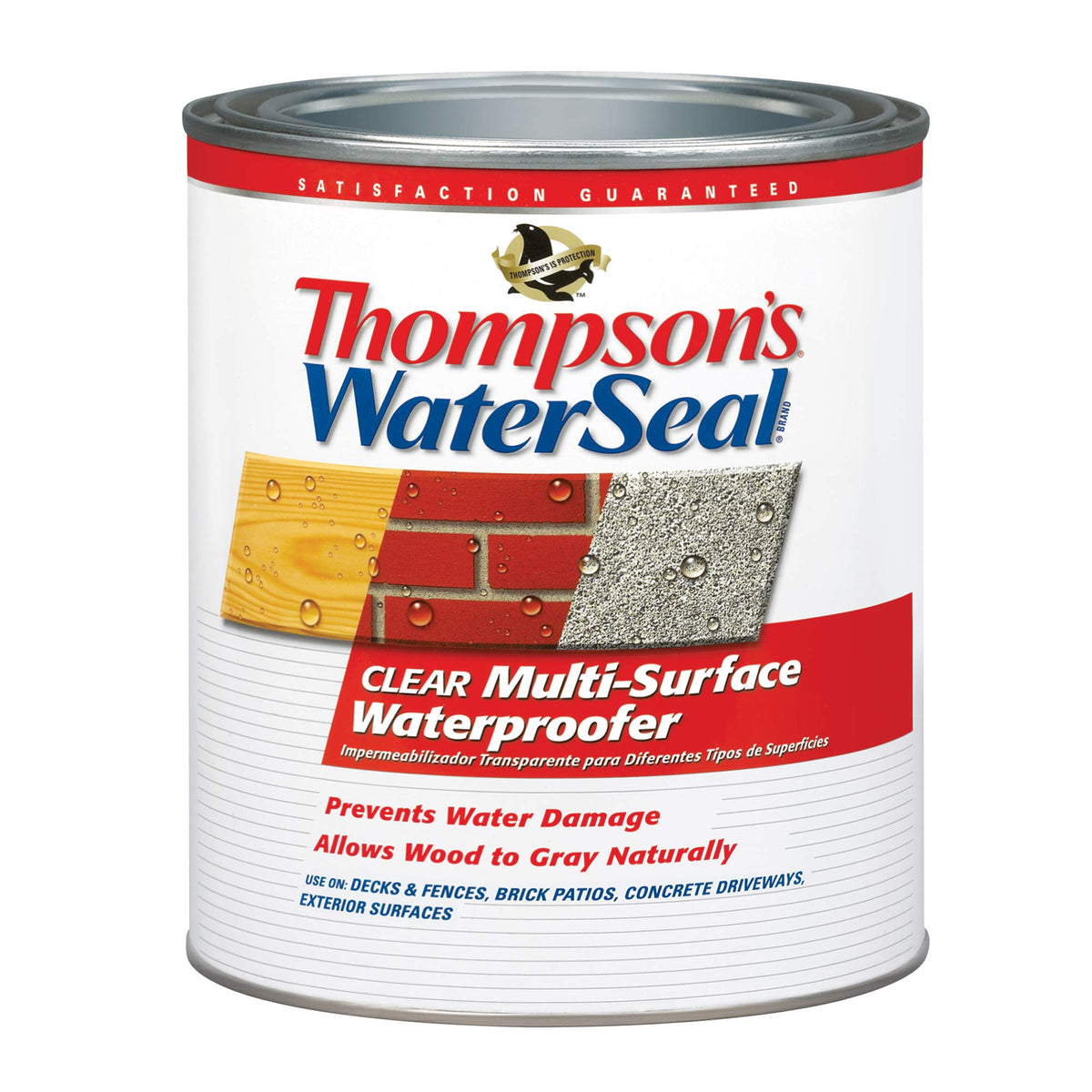 Thompson's WaterSeal bottle closeup showing a clear exterior finish