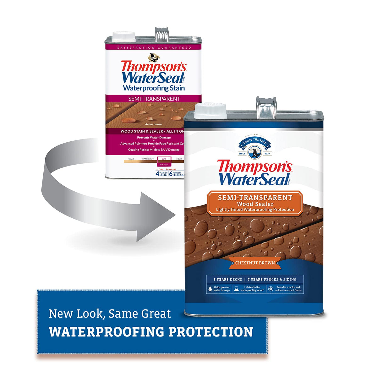 Thompson’s WaterSeal deck wood finish highlights semi-transparent tint revealing natural texture.