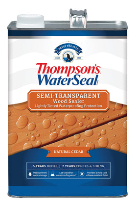 Thompson’s WaterSeal cedar stain on wood showing lightly tinted color and grain hiding