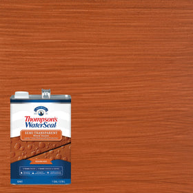 Thompson’s WaterSeal Sedona Red hides wood grain while keeping texture visible.