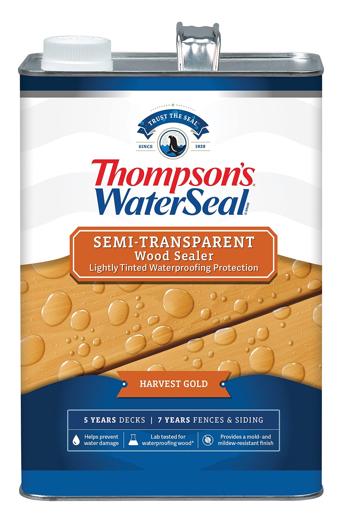 Thompson’s WaterSeal Harvest Gold on deck shows subtle color while preserving wood texture.