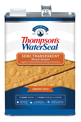 Thompson’s WaterSeal Harvest Gold on deck shows subtle color while preserving wood texture.