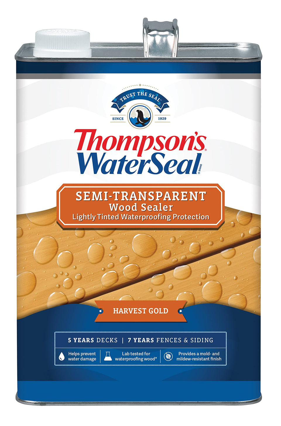Thompson’s WaterSeal Harvest Gold on deck shows subtle color while preserving wood texture.