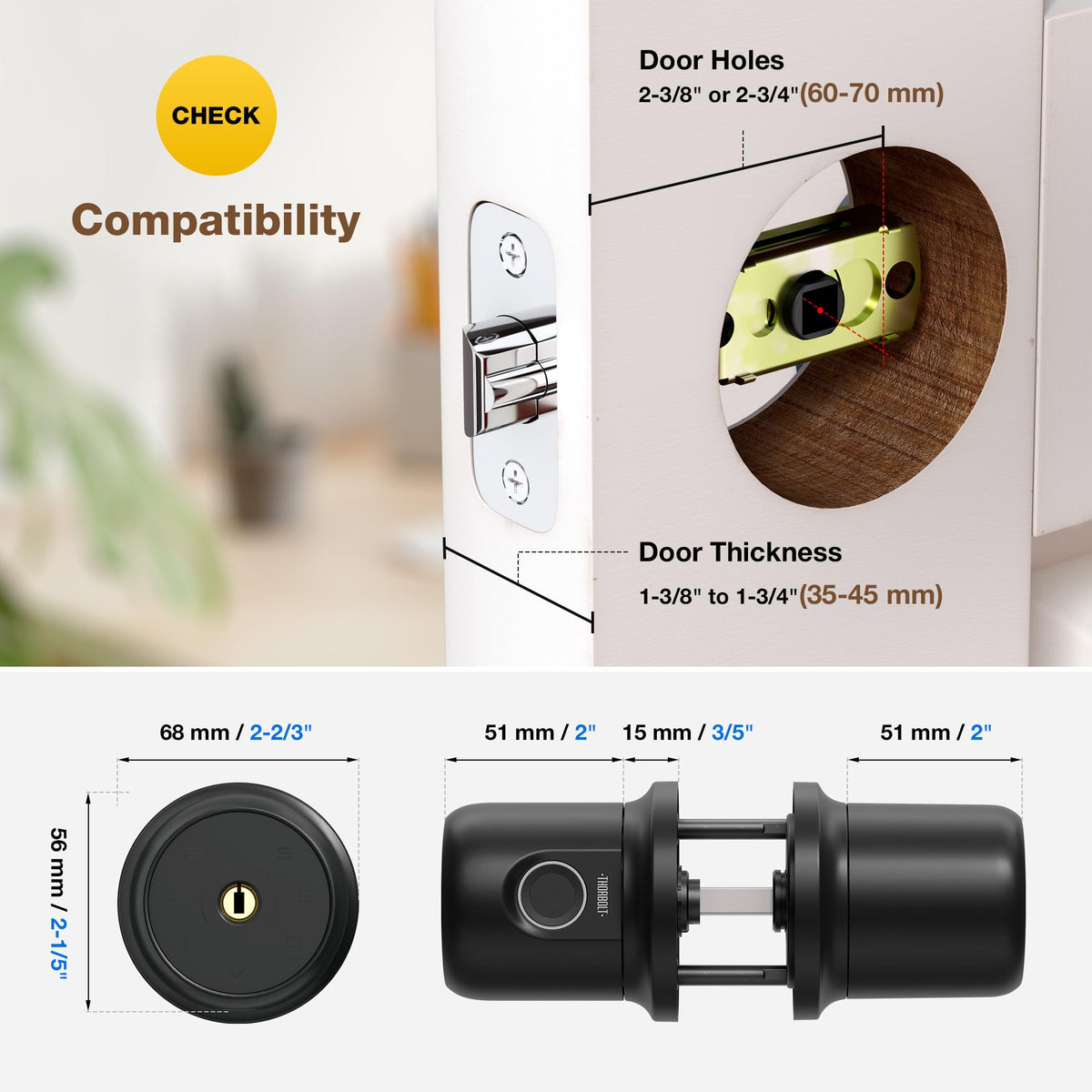 Ergonomic interior knob with secure ThorBolt grip