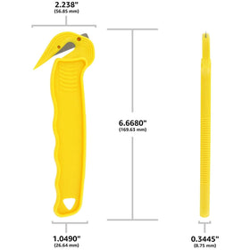 Bright yellow body increases visibility in busy packaging areas.