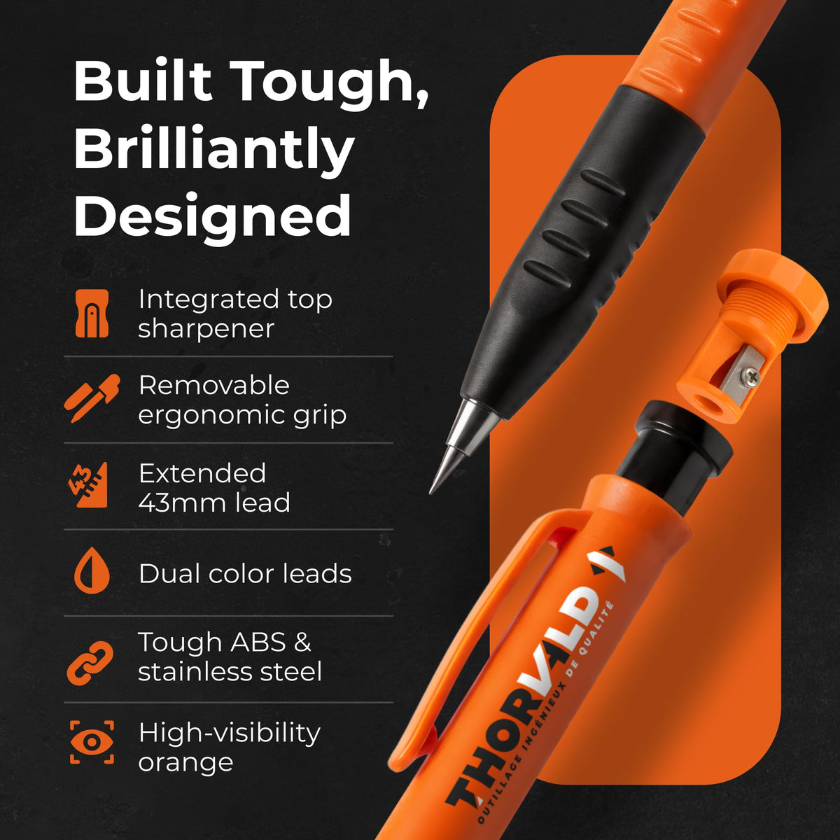 THORVALD 2 built-in sharpener keeps leads sharp during work