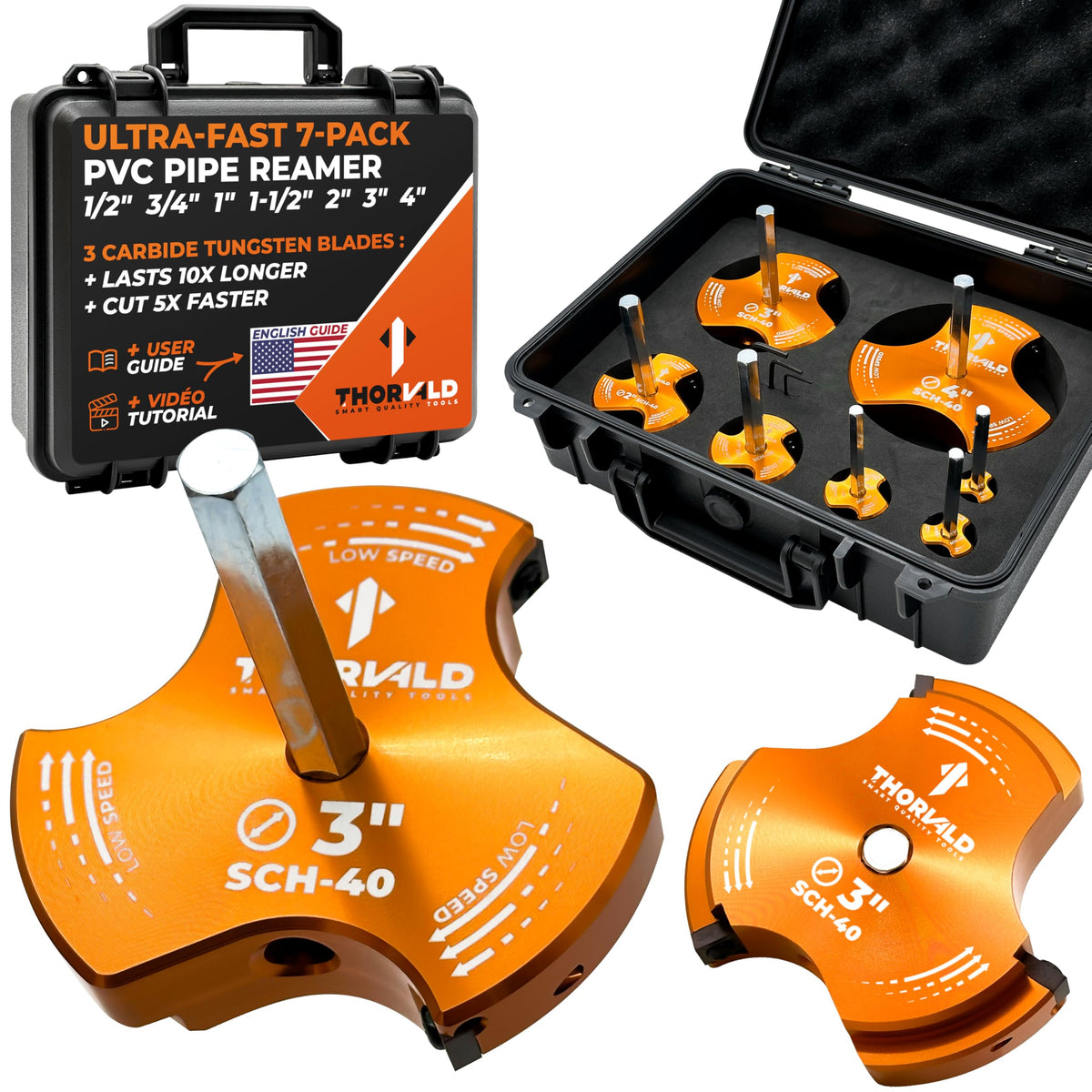 THORVALD TriForce 1/2 inch reamer with tungsten blades for clean PVC cuts.