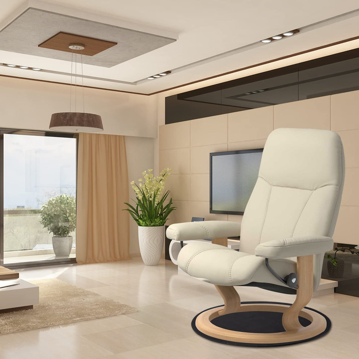Three Buzzlett recliner and swivel chair protector for round bases