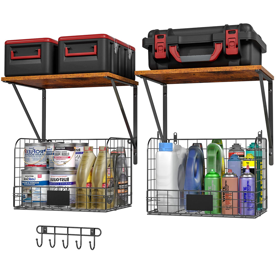ThreeHio 2-pack garage shelves mounted on wall for organized tools