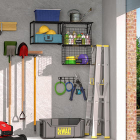ThreeHio garage shelf mount brackets securing heavy tools safely