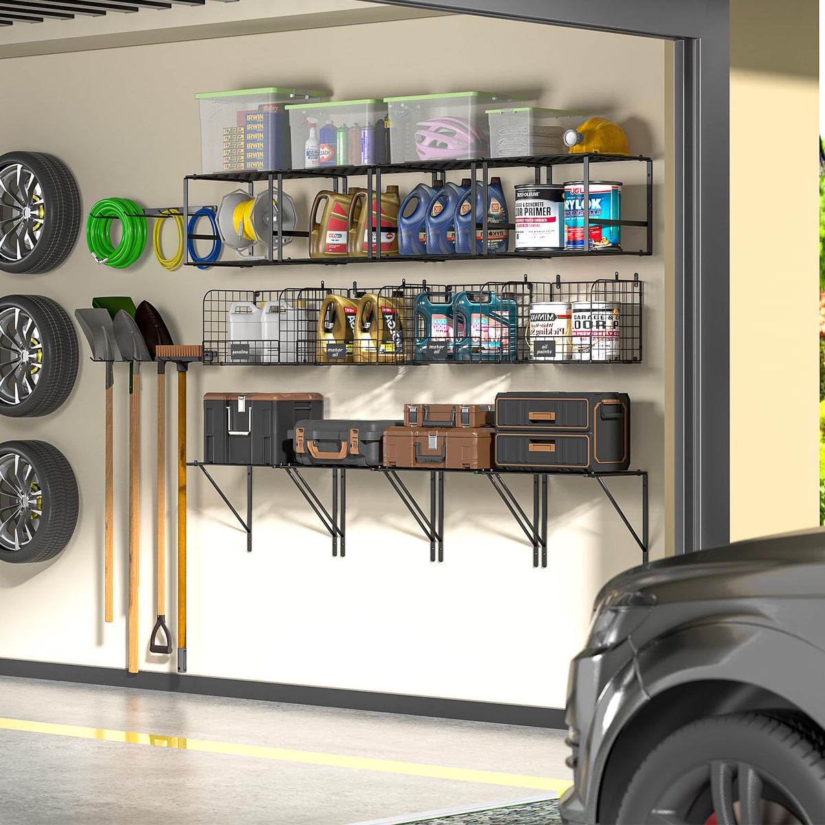 ThreeHio heavy-duty metal shelf on wall with secure mounting