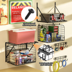 ThreeHio hook racks attach to shelves for quick tool hangs.