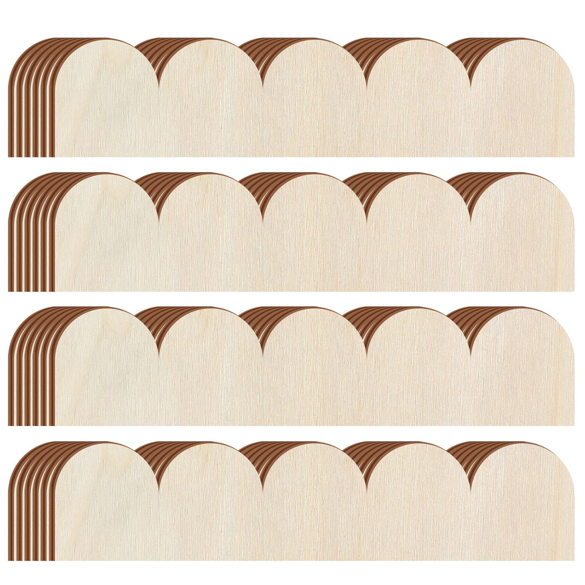 Threehoney 24-pack unfinished scalloped trim with 15.75 x 3.54 inch dimensions for DIY projects.