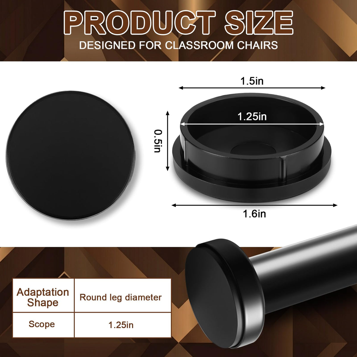 Threehoney 1-1/4-inch nylon cap installed for secure furniture grip
