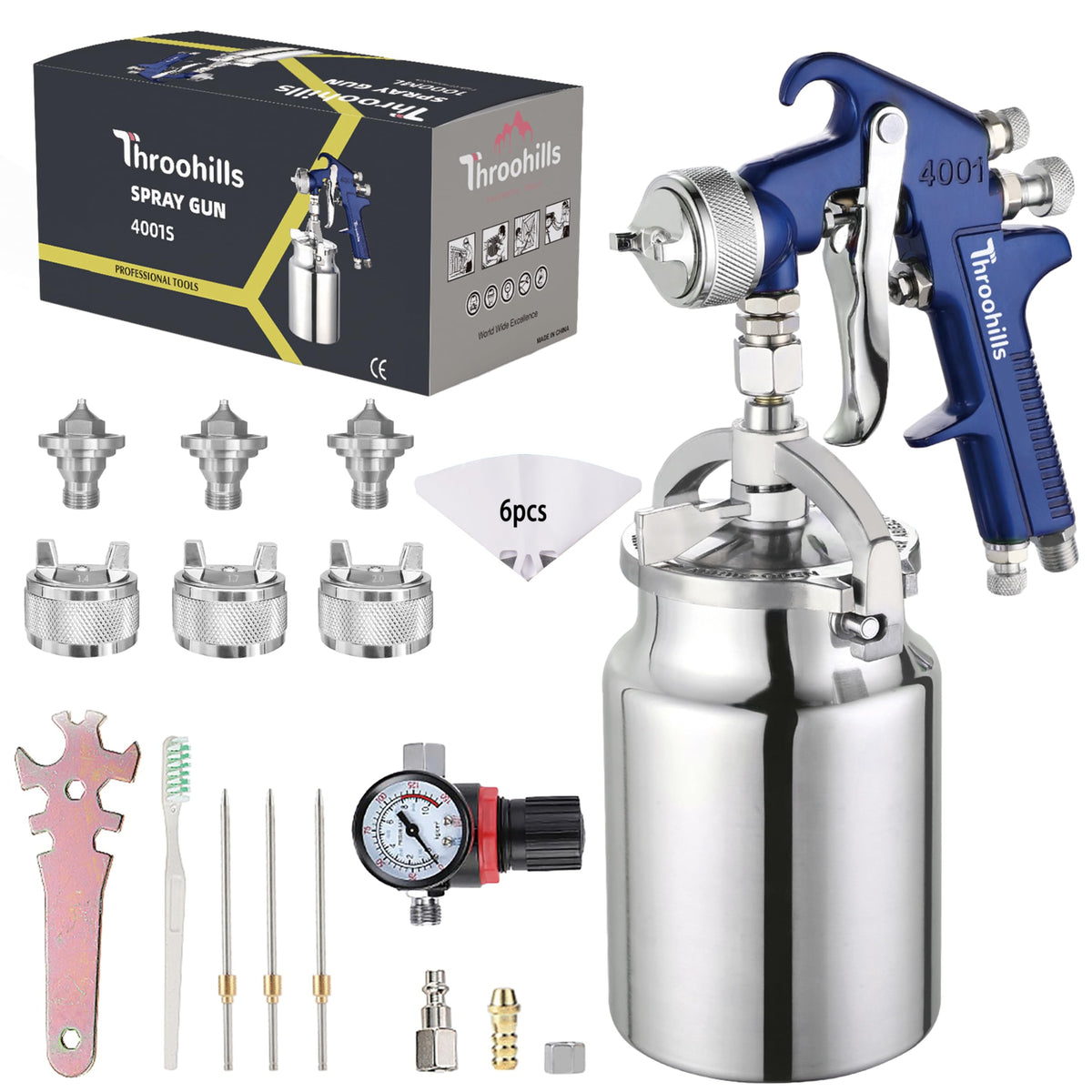 Throohills HVLP spray gun blue, ideal for even car and furniture finishes.