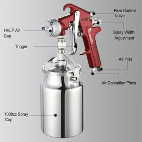 Throohills siphon feed spray gun 1000cc cup for longer painting sessions.