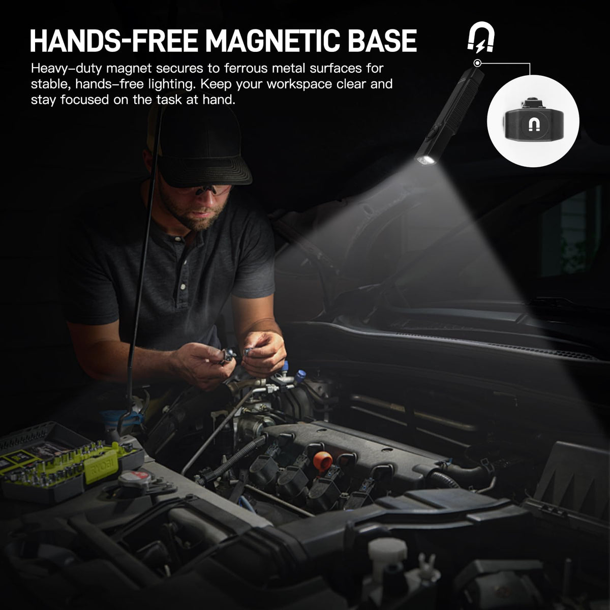 ThruNite Defender magnetic tail for hands-free work on metal surfaces.