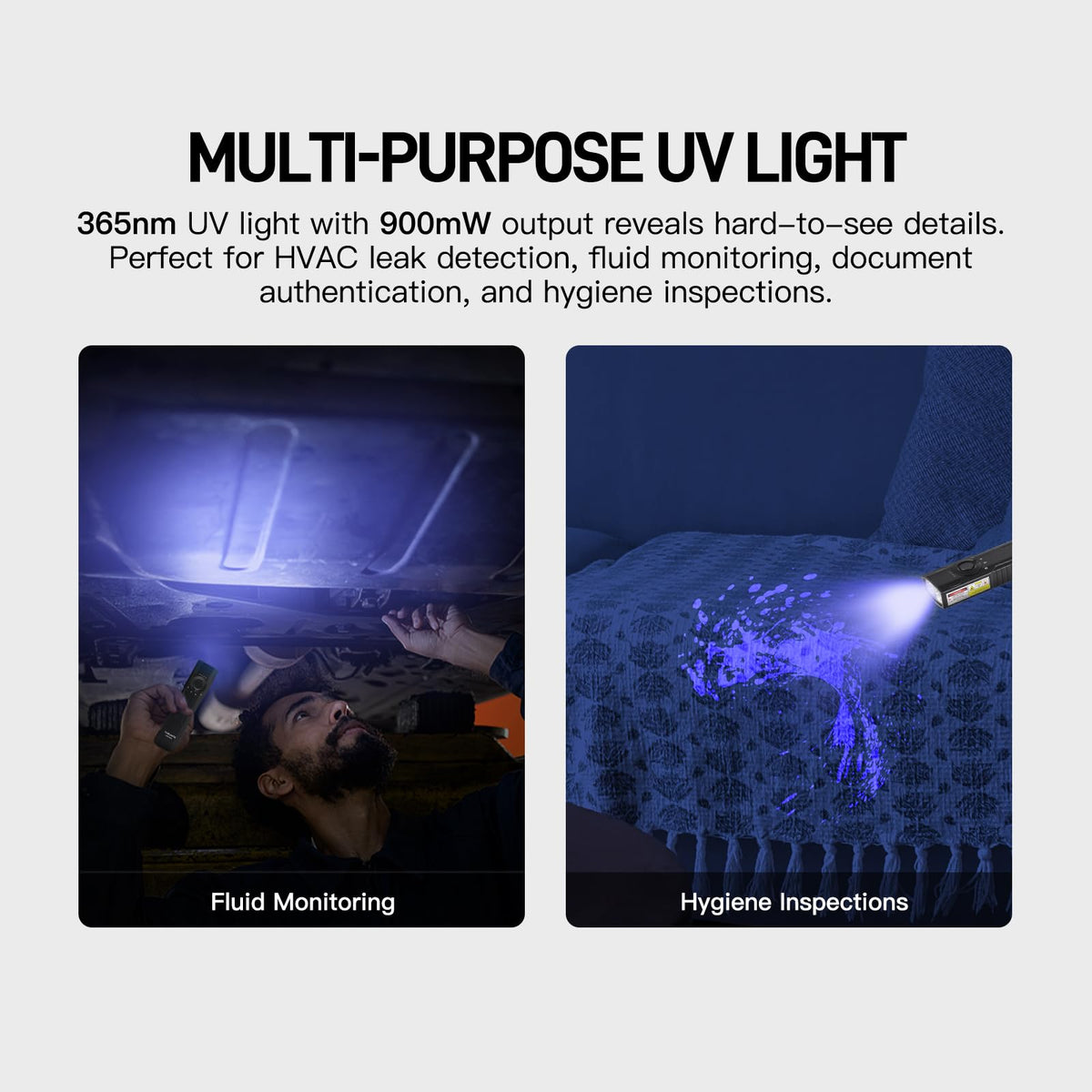 ThruNite Defender UV 365nm for detecting stains and surface details from a distance.