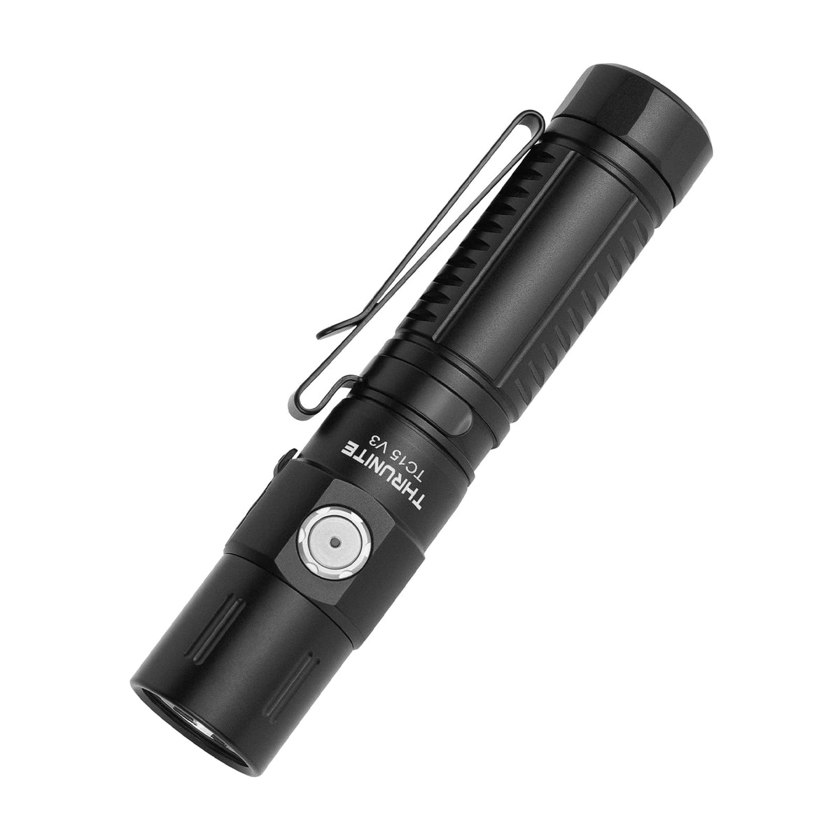 ThruNite TC15 V3 front view showing compact, easy-to-grip flashlight for daily carry.