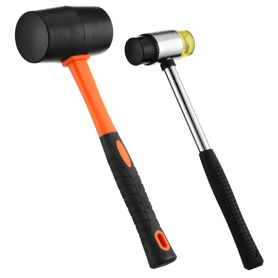 ThudCraft 16oz rubber mallet set full view for versatile woodworking and camping tasks.
