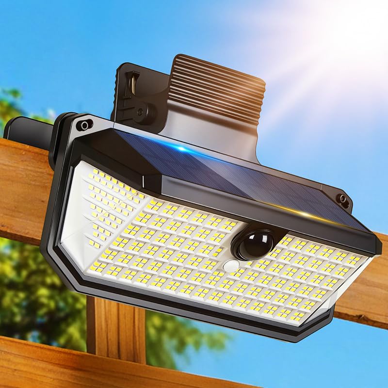 Thumok 416LEDs clip-on solar light, front view, bright outdoor illumination for pathways.