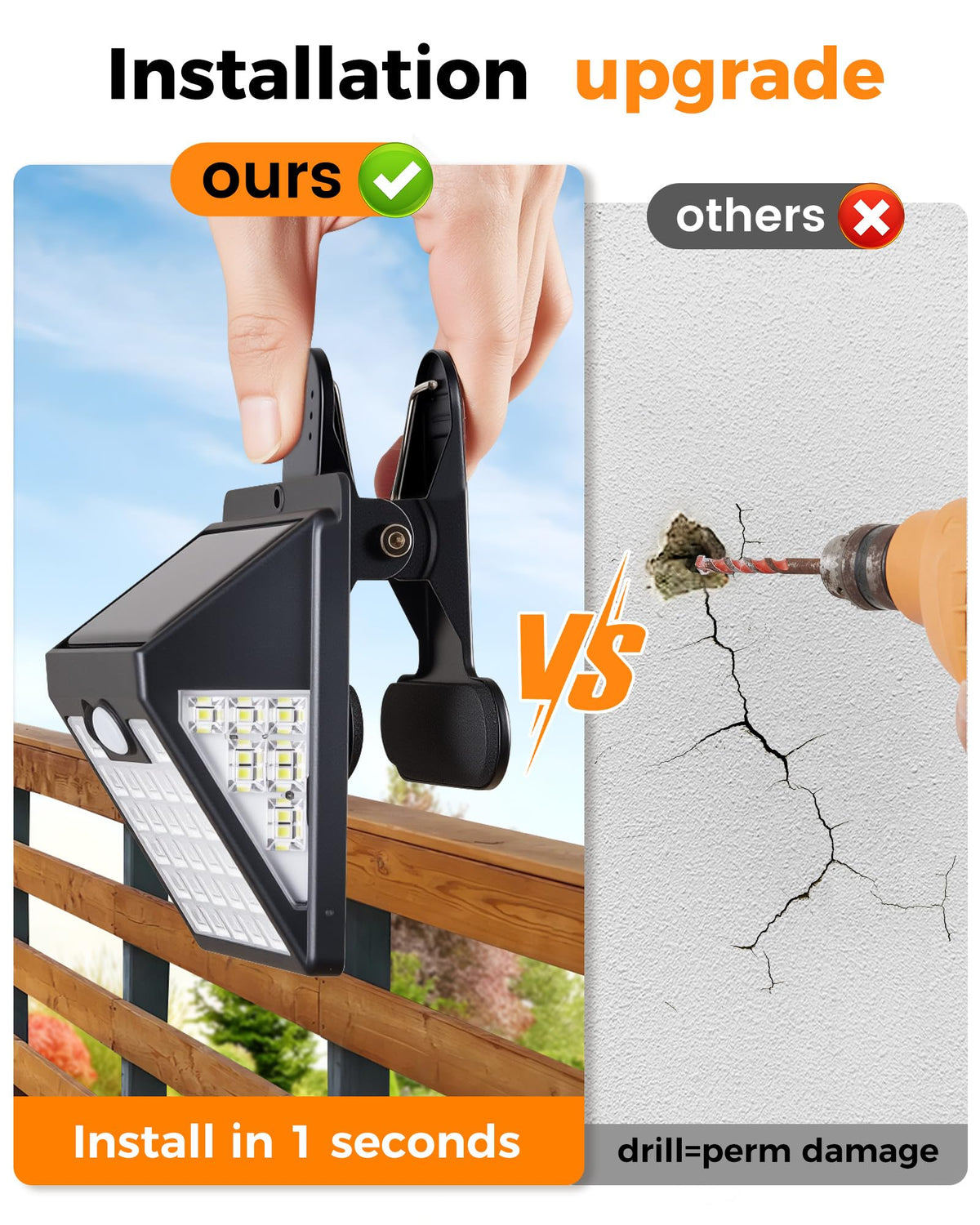 Thumok clip-on solar lights on gutter illuminate eaves for night visibility.