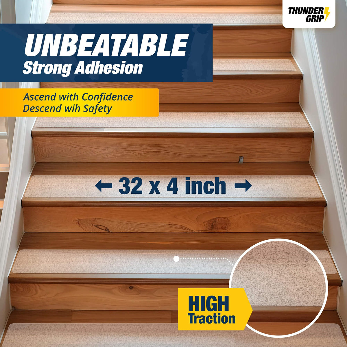 THUNDER GRIP adhesive stair treads for easy, residue-free application