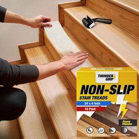 Thunder Grip clear stair treads on wood stairs provide discreet traction for daily safety.