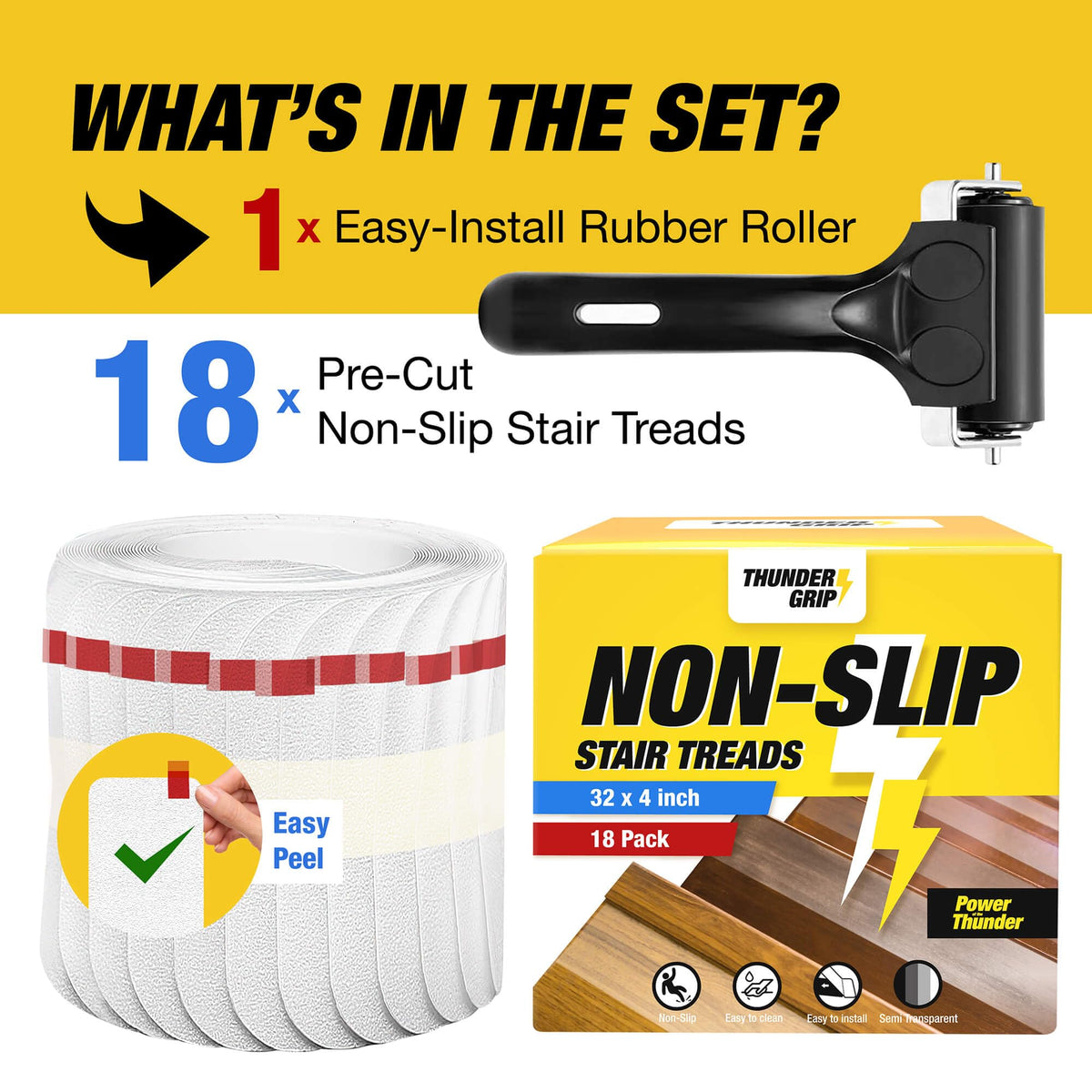 THUNDER GRIP PEVA stair treads deliver durable, water-resistant grip
