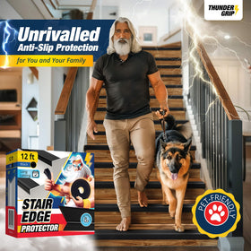THUNDER GRIP black stair edge install across concrete or wood stairs.