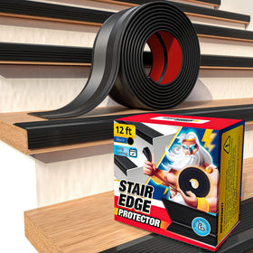 THUNDER GRIP stair edge protector 12ft in black on stairs, durable edge protection.