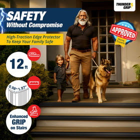 THUNDER GRIP adhesive-backed stair edge highlight, easy peel-and-stick installation.