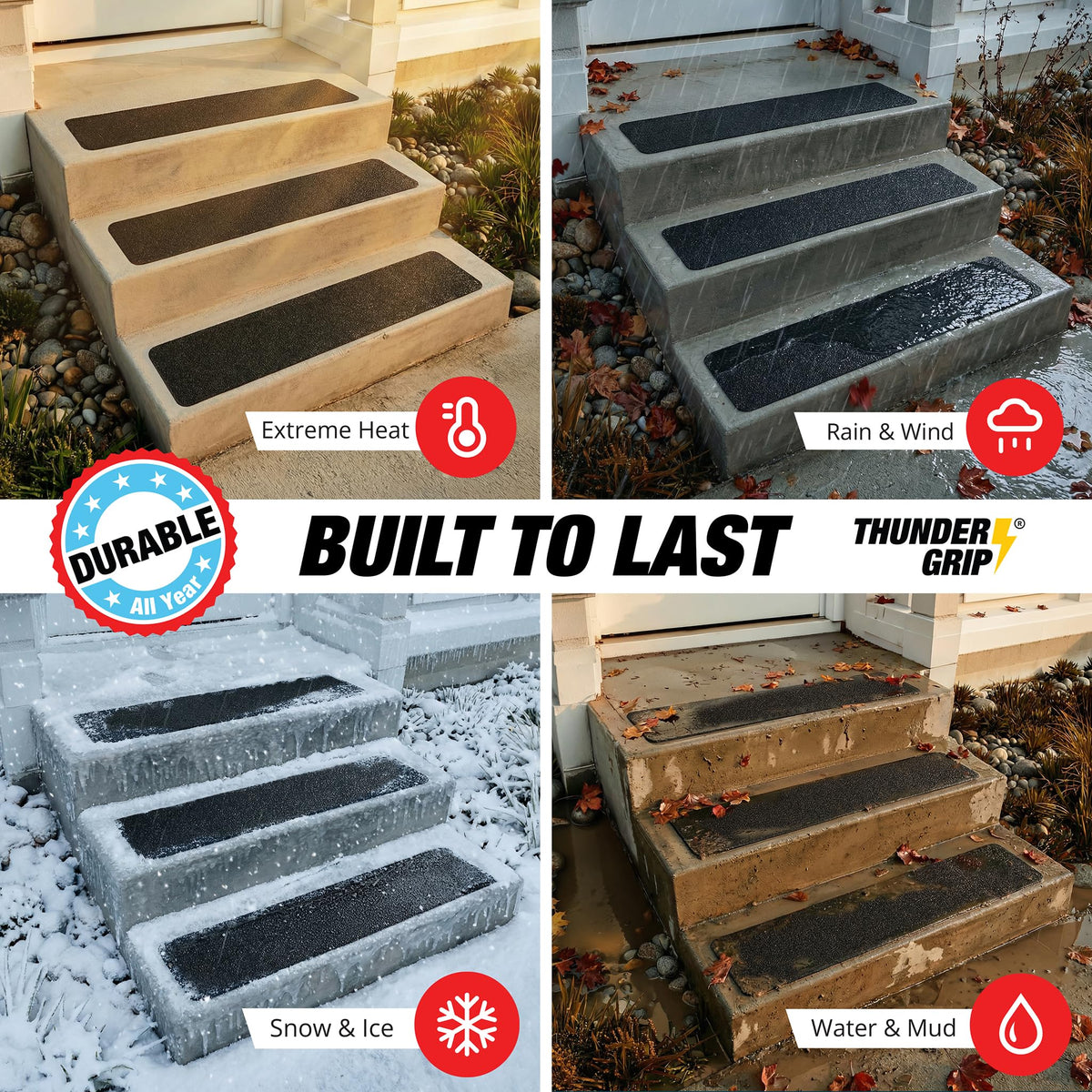THUNDER GRIP stair treads for stairs, deck, and porch with reliable grip