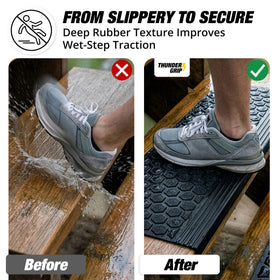Thunder Grip wooden steps with non-slip treads stay reliable in rain or shine.
