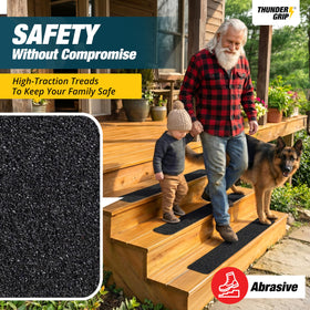 Thunder Grip weather-resistant stair tape protects against rain and wear