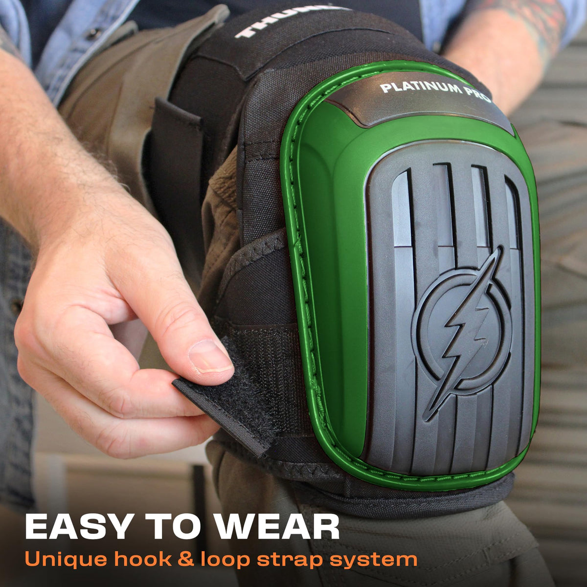 Thunderbolt knee pads include 7-inch extension straps for versatile fit