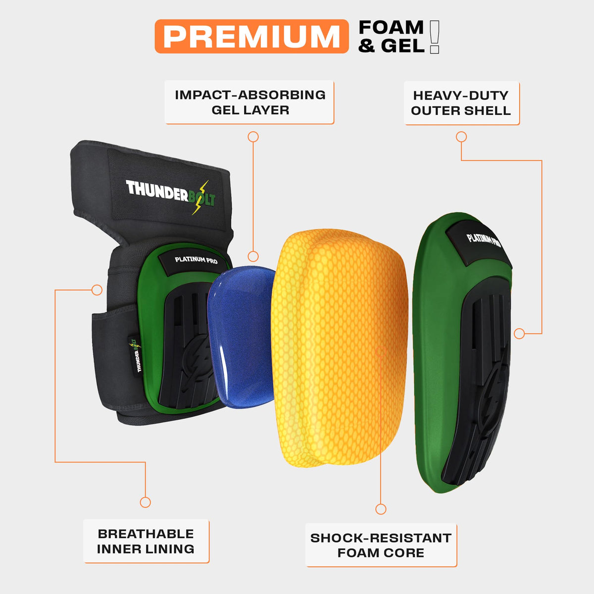 Thunderbolt knee pads with adjustable fasteners ensure a secure all-day fit