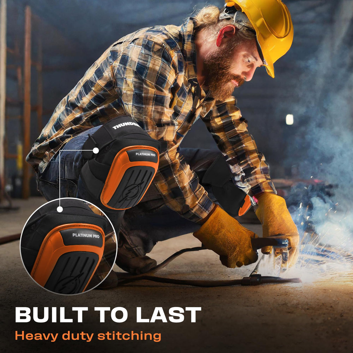 Thunderbolt Knee Pads designed for construction sites with heavy-duty protection
