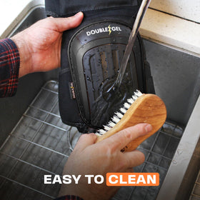 Thunderbolt knee pads on a construction site reduce abrasion risk.