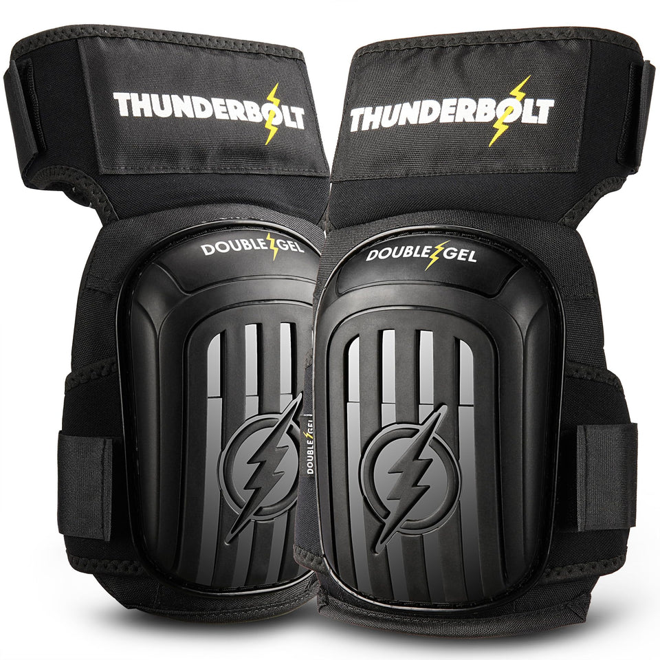 Thunderbolt knee pads double-gel foam close-up for enhanced kneeling comfort.