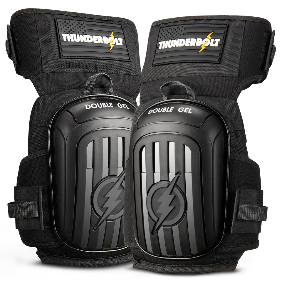 Thunderbolt knee pads with double gel cushion for long kneeling sessions