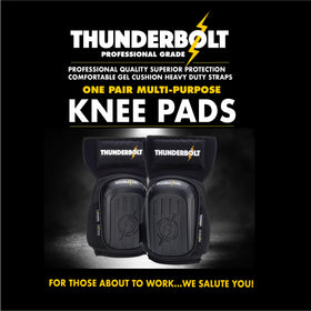 Thunderbolt knee pads thick foam panel cushions knees during flooring work.