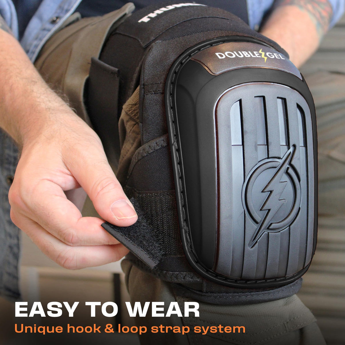 Thunderbolt knee pads gardening use shown for practical comfort.