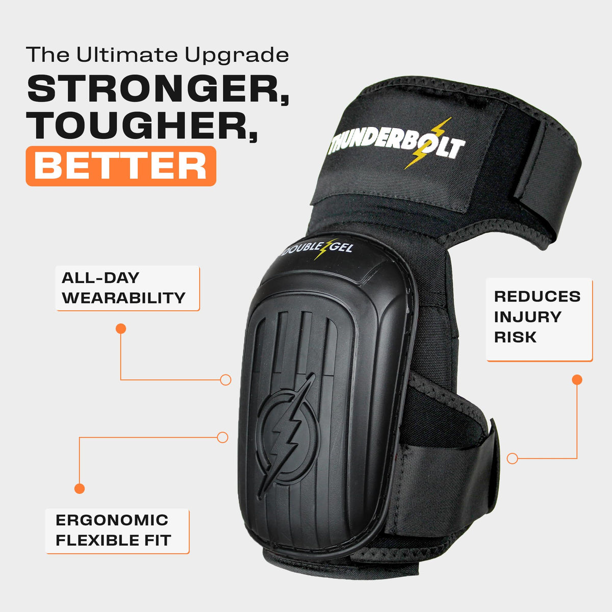 Thunderbolt knee pads non-slip strap system ensures secure wear.