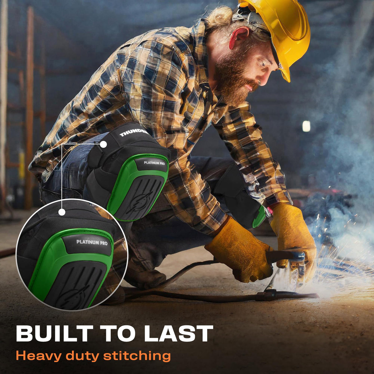 Thunderbolt knee pads designed for roofing and construction on rough surfaces