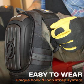 Thunderbolt knee pads with adjustable fasteners for a secure fit