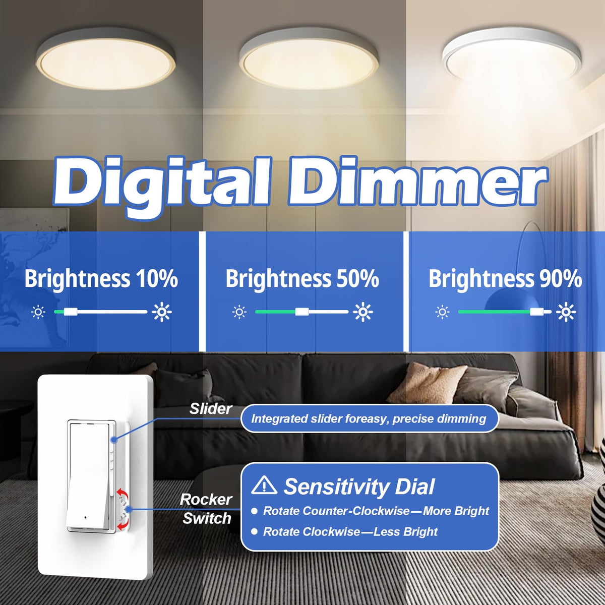 ThunderWay dimmer switch with digital slider for precise brightness