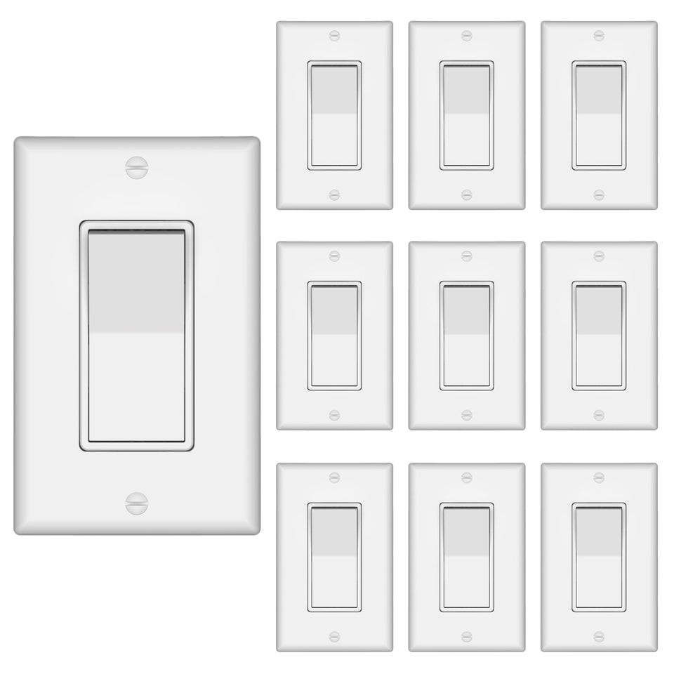 ThunderWay single-pole decorator switch in white front view for a sleek room upgrade.