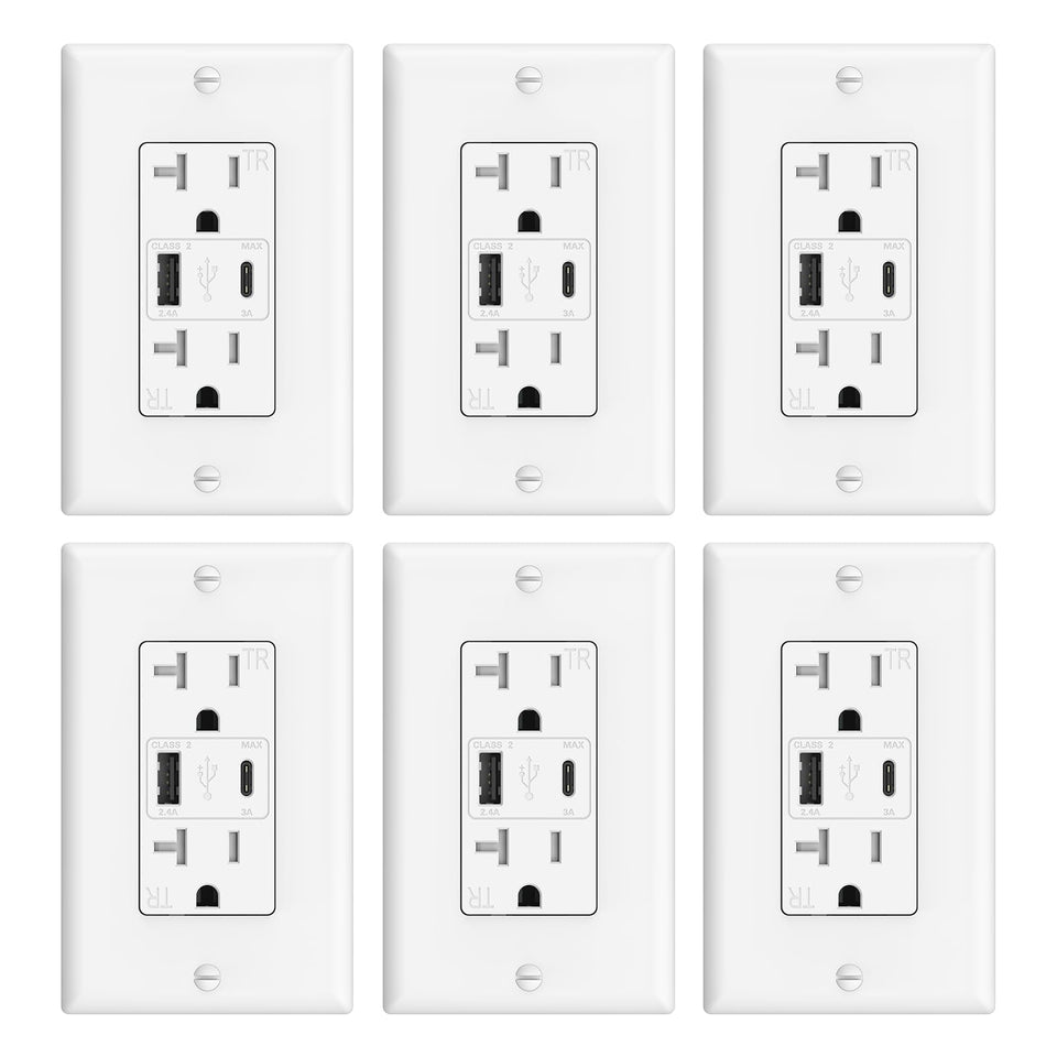 ThunderWay USB-C wall outlet with dual ports for fast home charging and clean surfaces.